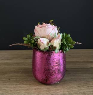 Rosengesteck in pink schimmernden Vase |Handgemacht| Mooie Tijd