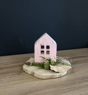 Gesteck auf Holz platte mit Häuschen |Handgemacht| Mooie Tijd