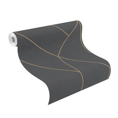 Vliestapete Brick Lane grafische Linien anthrazit, gold