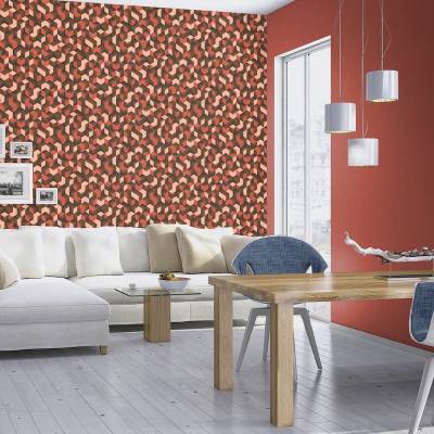 Raumbeispiel Unitapete in rot von Rasch bei Heineking24