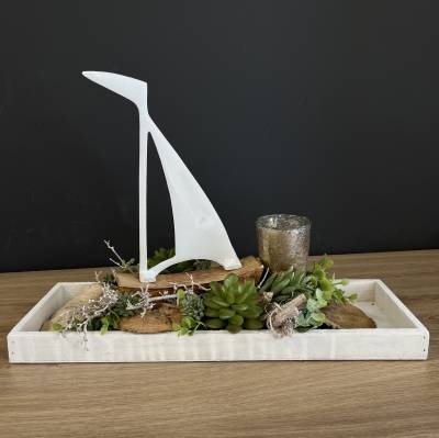 Gesteck mit Schiff und Teelicht |Handgemacht| Mooie Tijd