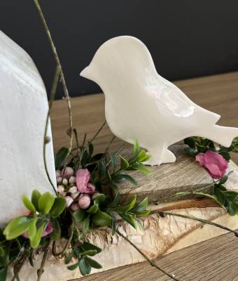 Gesteck auf Holztablett mit Häuschen |Handgemacht| Mooie Tijd
