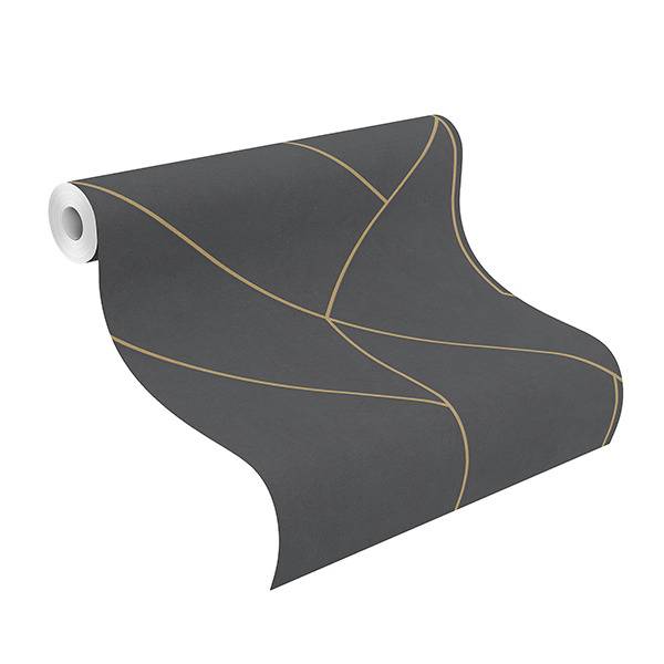 Vliestapete Brick Lane grafische Linien anthrazit, gold