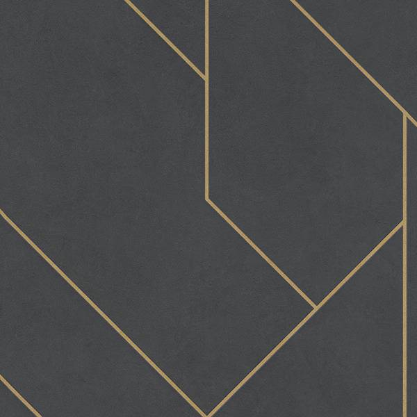 Vliestapete Brick Lane grafische Linien anthrazit, gold