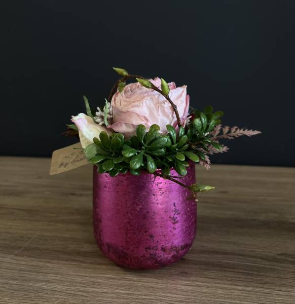 Rosengesteck in pink schimmernden Vase |Handgemacht| Mooie Tijd