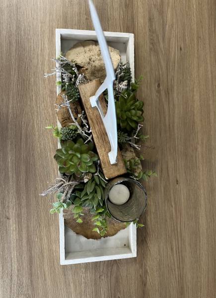 Gesteck mit Schiff und Teelicht |Handgemacht| Mooie Tijd