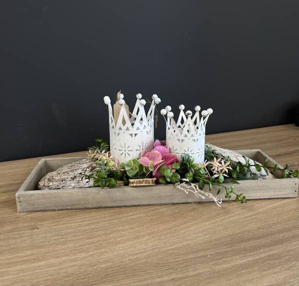 Gesteck auf Tablett mit Krönchen |Handgemacht| Mooie Tijd