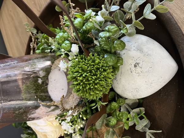 Gesteck auf Kronen Tablett Rose Eukalyptus |Handgemacht| Mooie Tijd