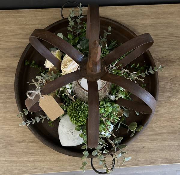 Gesteck auf Kronen Tablett Rose Eukalyptus |Handgemacht| Mooie Tijd