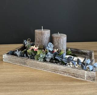 Rustikales Kerzen-Arrangement auf Holztablett |Handgemacht| Mooie Tijd